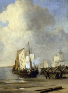 Een Kaag aan de kust, een Nederlands schip gebruikt voor de binnenwateren door Willem van de Velde the Younger