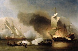 Een Actie voor de Barbarijse Kust met Galeien en Engelse Schepen, c.1695