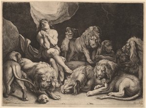 Daniël in de leeuwenkuil door Willem van der Leeuw after Sir Peter Paul Rubens