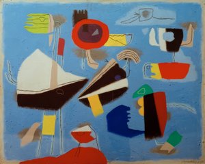 De waaier op blauw door Willi Baumeister