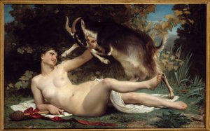 Een Bacchante Ze wordt afgebeeld met een geit door William Adolphe Bouguereau