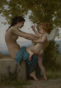 Een jong meisje dat zichzelf verdedigt tegen Eros door William Adolphe Bouguereau