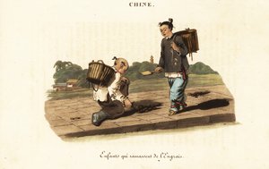 Chinese kinderen die paardenmest verzamelen door William (after) Alexander