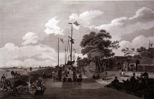Uitzicht op het Pao-Yng Meer waar het wordt Gescheiden van het Grote Kanaal door een Aarden Wal, gegraveerd door William en Elizabeth Ellis, gepubliceerd door G. Nicol door William (after) Alexander