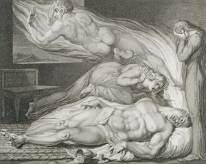 De dood van de sterke slechte man, pl.6, illustratie uit Het graf, een gedicht door William Blake, gegraveerd door Luigi Schiavonetti