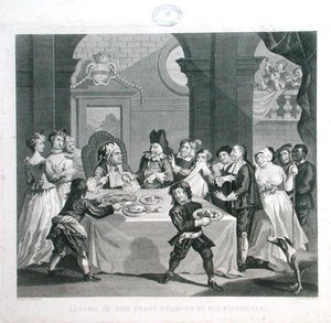 Sancho bij het feest uitgehongerd door zijn arts, gegraveerd door Thomas Cook (1744-1818)