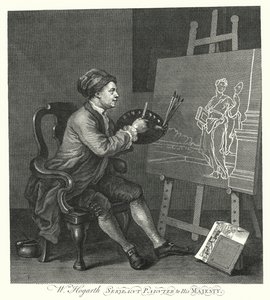 Zelfportret van de Engelse kunstenaar William Hogarth (gravure) door William (after) Hogarth