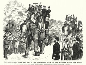Punch cartoon: De Four-in-Hand Club uitgesneden door de One-in-Hand Club (op de zaterdag voor de Derby) door William (after) Ralston