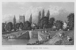 Calne, vanaf het kanaal (gravure)