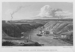 De rivier boven de Sunderland-brug (gravure)