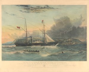 Dit Uitzicht op H.M. Stoomfregat Geyser, bij Mt. Edgecombe, is... opgedragen aan Sir John Barrow... door William Adolphus Knell