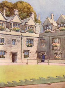 Voorplein van Brasenose College, met op de achtergrond de beroemde paardenkastanje bekend als Heber