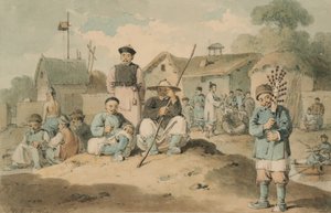Een Groep Chinese Mensen op een Rivier die de Doortocht van de Ambassade van de Graaf van McCartney Bekijken