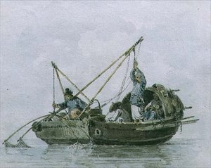 Chinese Vissers in een Dschunke