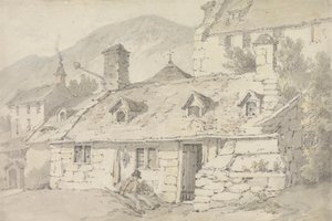 Stenen Huisjes in een Bergachtig Landschap met een Figuur op de Voorgrond door William Alexander