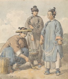 Drie Chinese vrouwen straatverkopers