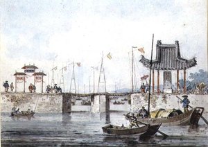 Vaartuigen bij een sluis door William Alexander