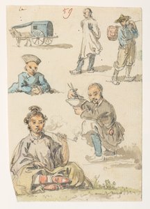 Studies van Chinezen, uit een album van 372 tekeningen van landschappen, kustlijnen, kostuums en het dagelijks leven gemaakt tijdens de ambassade van Lord Macartney naar de keizer van China, tussen 1792 en 1794