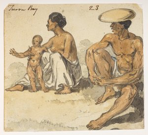 Man, vrouw en kind van Turon Bay. uit een Album van 372 tekeningen van landschappen, kustlijnen, kostuums en het dagelijks leven gemaakt tijdens Lord Macartney