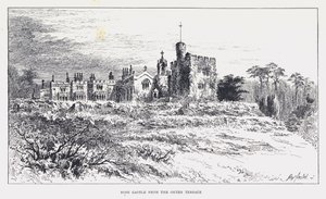 Rose Castle vanaf het buitenste terras (gravure)
