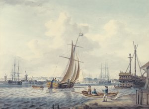 Een uitzicht op Greenwich en Deptford met het Royal Naval College en de Royal Dockyard, 1789 door William Anderson