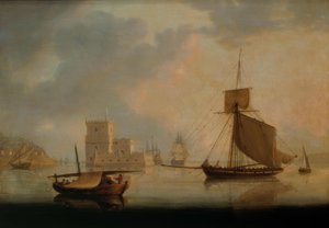 Marine cutter bij de Belem Toren aan de monding van de Taag