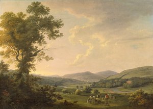 Landschap met Hooibouwers en een Verre Uitzicht op een Georgisch Huis door William Ashford