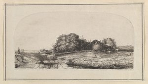 Landschap met een hooischuur en een kudde schapen