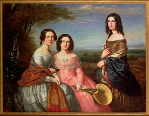 Een Groepsportret van Drie Meisjes, Driekwart Lengte, in een Landschap, 1849