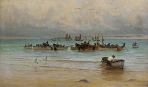 Vissen laden bij eb, St. Ives door William Banks Fortescue