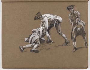 Studie voor het olieverfschilderij door William Barns Wollen, De Slag bij Lexington 1775 door William Barnes Wollen