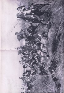 De Black Watch bij de Slag om Quatre Bras 16 juni 1815, illustratie uit Britse gevechten op land en zee, 1915