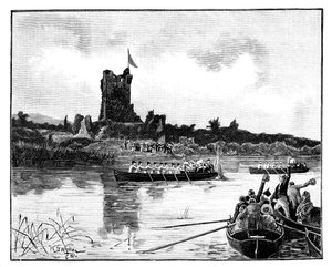 De koninklijke tour in Ierland, bezoek aan Ross Castle, Killarney, 1887