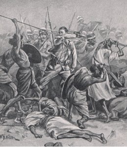 Het plein bij Abu-Klea, 17 januari 1885, illustratie uit British Battles on Land and Sea, 1915 door William Barnes Wollen