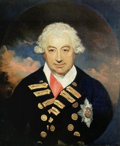 Portret van vice-admiraal Sir John Jervis (1735-1823), eerste graaf van Saint Vincent, met het lint van de Orde van het Bad, commandant van de Britse Middellandse Zeevloot in 1795 en 1797, samen met Horatio Nelson (1758-1805), hij zet de Spaanse vloot af
