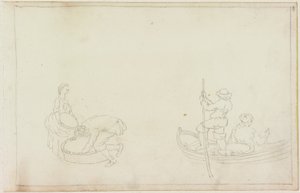 Twee Schippers, en Man en Vrouw met Mand (potlood op papier) door William Beilby