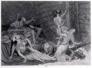 Tiende Dag van Regen, proef voor een editie van de Bijbel uit 1872 door William Bell Scott