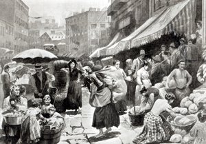 Mulberry Bend Italiaanse kolonie in New York, illustratie in 