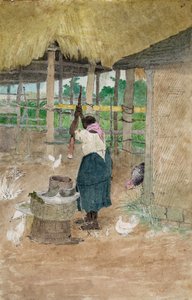 Vrouw die cassave slaat, Jamaica door William Berryman, actief in Jamaica tijdens de periode 1808-1816