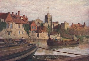 Maidstone. Achterkant van het Oude Paleis, De Kerk en Oude College vanaf de overkant van de Medway, ca. 1900 door William Biscombe Gardner