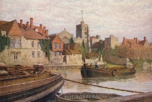 Maidstone, Achter het Oude Paleis, de Kerk en het Oude College vanaf de overkant van de Medway door William Biscombe Gardner