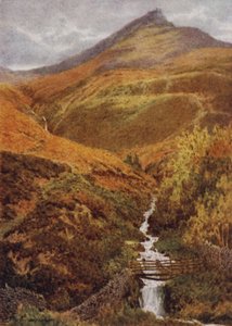 De Nab en Golden Clough vanuit Grindslow Dell, Edale (kleur litho) door William Biscombe Gardner