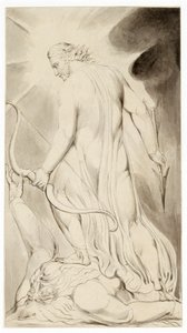 Christus vertrapt Satan, c1800 door William Blake