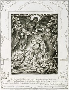 De zonen en dochters van Job, overweldigd door Satan door William Blake