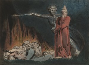 Lucifer en de paus in de hel door William Blake