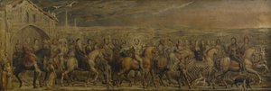 Sir Jeffrey Chaucer (c.1342-1400) en de Negenentwintig Pelgrims op hun Reis naar Canterbury