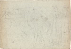Schets van een Zwaardvechter die Boven zijn Verslagen Tegenstander Staat door William Blake