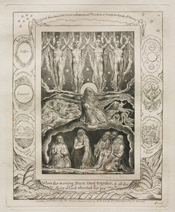 Het Boek van Job: Pl. 14, Toen de morgensterren samen zongen, en alle zonen... door William Blake
