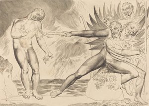 De cirkel van de corrupte ambtenaren, de duivels die Ciampolo martelen door William Blake