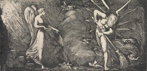 De man die de kamer van de tolk veegt door William Blake